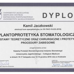 Certyfikat kwalifikacji - Kamil Jaczkowski Dentysta Toruń